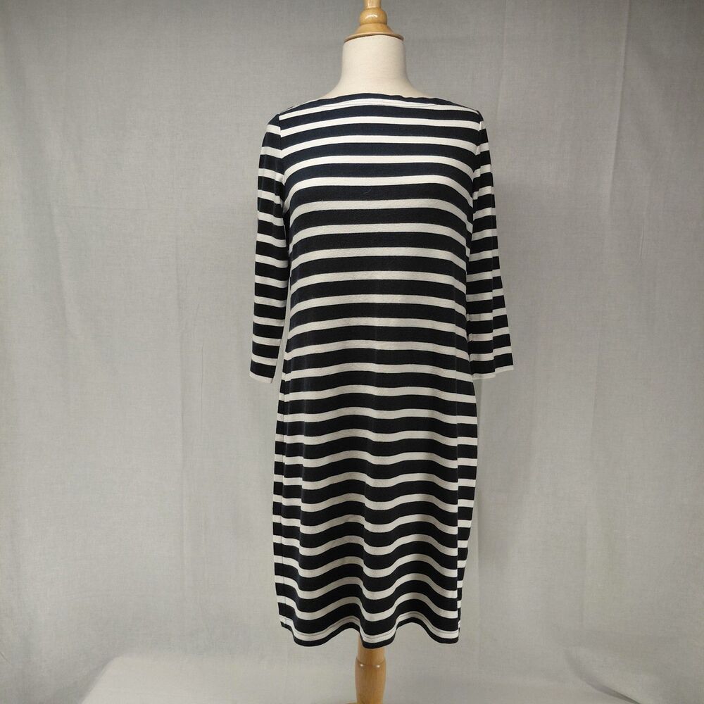 GAP 3/4 Sleeve Boat Neck Knee Length Shirt Dress Navy/ White Stripe Sz XL